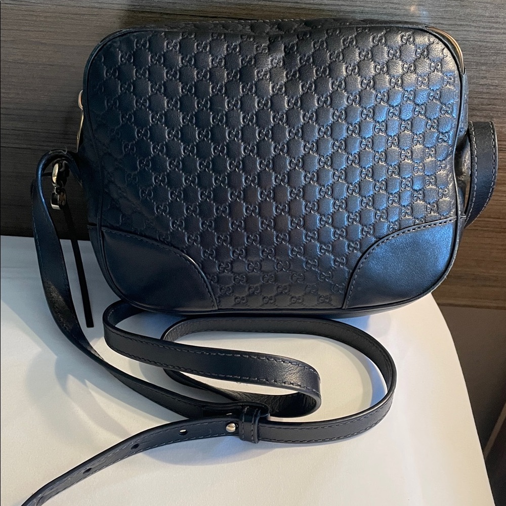 Gucci Black Leather guccisima monogram camera crossbody bag - Picture 1 of 15
